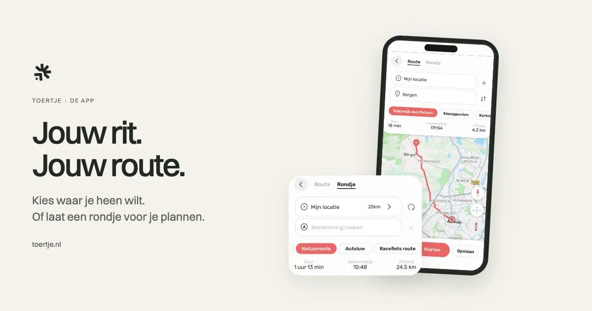 Het echte scherm van de Toertje-routeplanner met routevoorkeuren